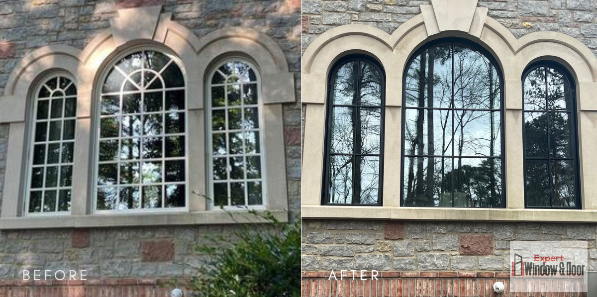 Limestone Wagon Wheel Window Replacement in Sandy Springs, GA Before and After